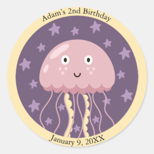 Kinder Happy Jellyfish onder het Zee Verjaardag Ronde Sticker