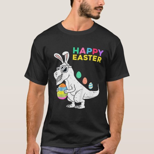 Kinder Happy Paast T Rex Dino met Bunny Ears Funny T-shirt (Voorkant)