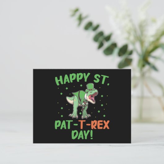 Kinder Happy St Pat Trex Day Dino St Patricks Day Briefkaart (Staand voorkant)