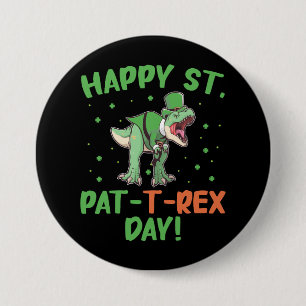 Kinder Happy St Pat Trex Day Dino St Patricks Day Ronde Button 7,6 Cm
