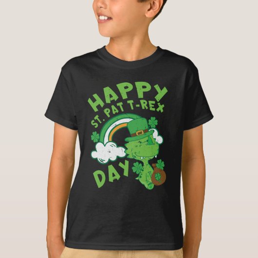 Kinder Happy St Pat Trex Day Dino St Patricks Day T-shirt (Voorkant)
