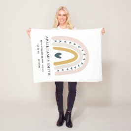 KINDER HART BLUSH BLUE RAINBOW BABY BIRTH STATS FLEECE DEKEN