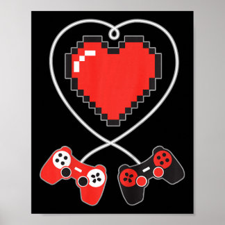 Kinder Hart Pixel Art Video-game Controller Valent Poster