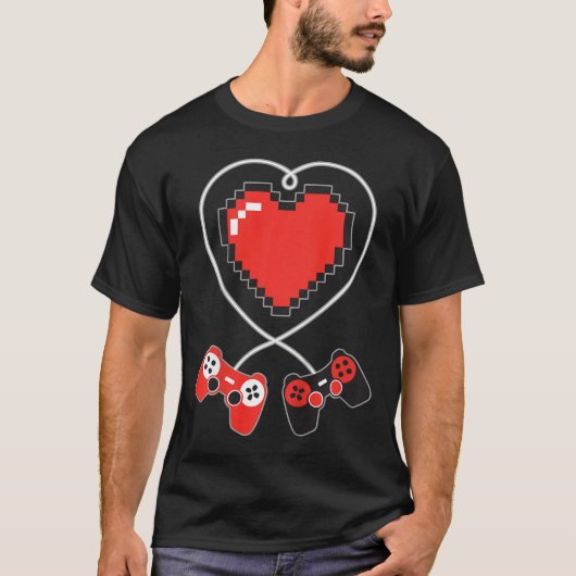 Kinder Hart Pixel Art Video-game Controller Valent T-shirt (Voorkant)