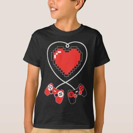 Kinder Hart Pixel Art Video-game Controller Valent T-shirt (Voorkant)