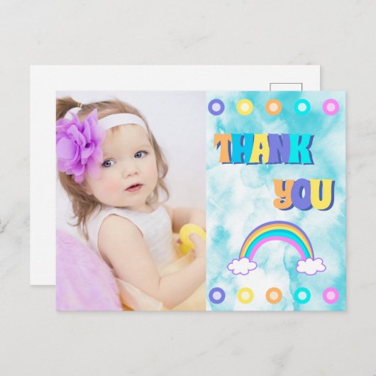 Kinder Hartelijk dank regenboogretrokleurig Briefkaart (Voorkant / Achterkant)