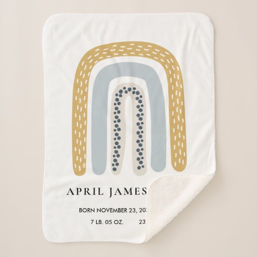 KINDER HARTS BLUSH BLUE RAINBOW BABY BIRTH STATS SHERPA DEKEN (Voorkant)