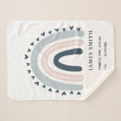 KINDER HARTS BLUSH BLUE RAINBOW BABY BIRTH STATS SHERPA DEKEN (Voorkant (horizontaal))