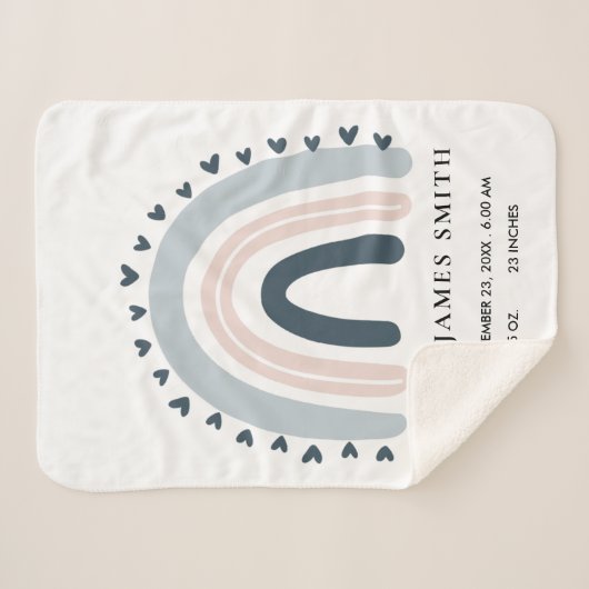 KINDER HARTS BLUSH BLUE RAINBOW BABY BIRTH STATS SHERPA DEKEN (Voorkant (horizontaal))