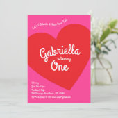 Kinder hartslag 1e verjaardag Roze en rood Kaart (Staand voorkant)