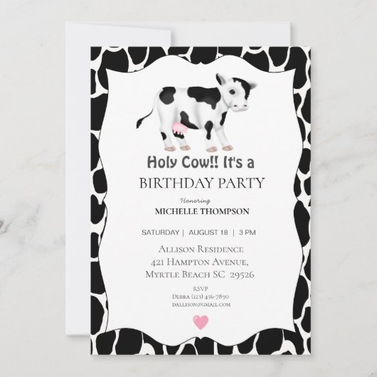 Kinder Heilige Koe Birthday Partij Kaart (Voorkant)