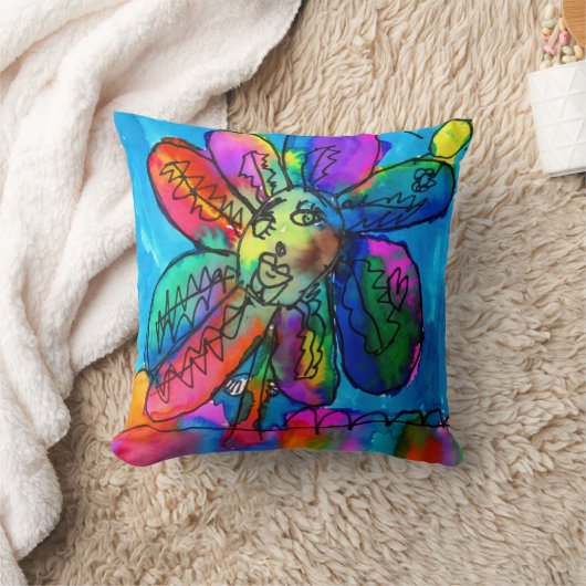 Kinder heldere bloeminkt blauw en roze kussen (Deken)