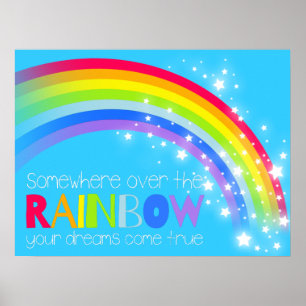 Kinder heldere regenboog droomt blauw hemel poster