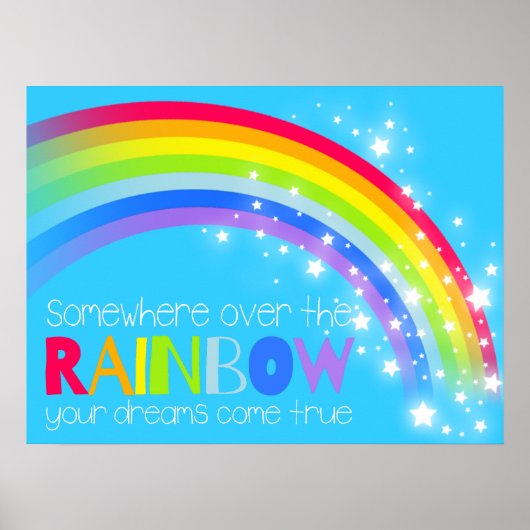 Kinder heldere regenboog droomt blauw hemel poster (Voorkant)