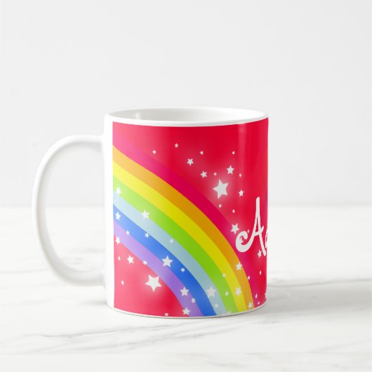 Kinder heldere regenboogrode naam mok (Links)