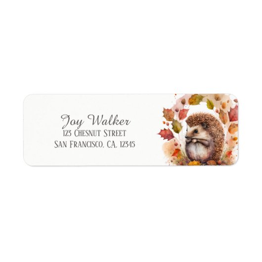 Kinder herfst Waterverf Hedgehog retouradres Etiket (Voorkant)