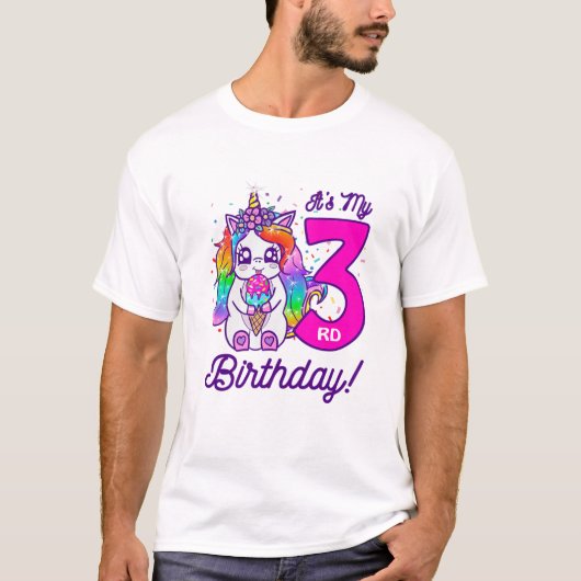 Kinder Het is mijn 3e verjaardag Ice Cream Rainbow T-shirt (Voorkant)