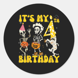 Kinder Het is Mijn 4e Verjaardag Boy Funny Skeleto Ronde Sticker