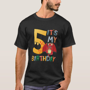 Kinder Het is mijn 5de Birthday Dragon 5 verjaarda T-shirt