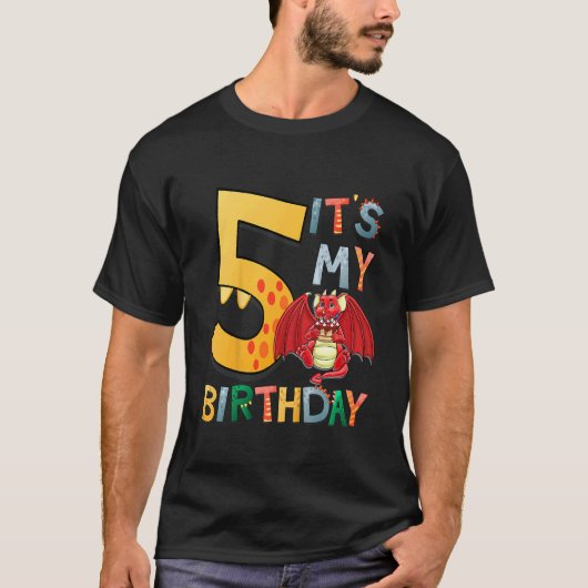 Kinder Het is mijn 5de Birthday Dragon 5 verjaarda T-shirt (Voorkant)