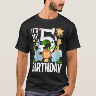 Kinder Het is mijn 5e Verjaardag Oerwoud Zoo Thema T-shirt