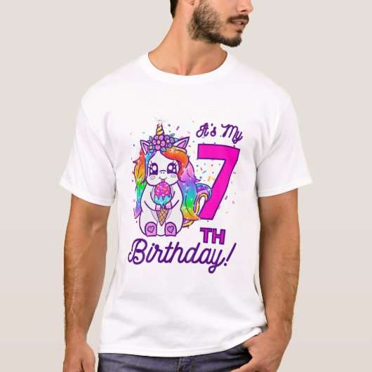 Kinder Het is mijn 7e verjaardag Ice Cream Rainbow T-shirt (Voorkant)