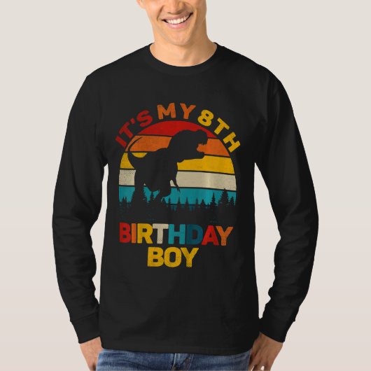 Kinder Het is mijn 8e Verjaardagsjongens Dinosauru T-shirt (Voorkant)