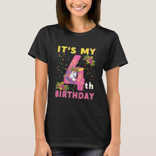 Kinder Het is mijn vierde geboortedag Unicorn Kind T-shirt (Voorkant)