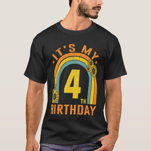 Kinder Het is mijn vierde zonnedag 4 jaar oud Bi T-shirt (Voorkant)