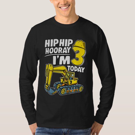 Kinder Heup Hooray Ik ben vandaag 3 jaar graaf T-shirt (Voorkant)