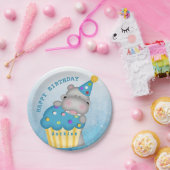 Kinder Hippo Birthday Cupcake Sprinkles Gepersonal Papieren Bordje (Feest)