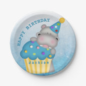 Kinder Hippo Birthday Cupcake Sprinkles Gepersonal Papieren Bordje (Voorkant)