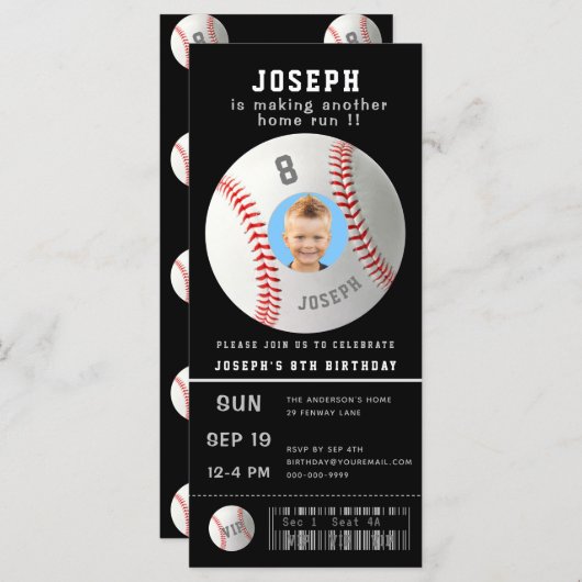 Kinder honkbal Aangepaste foto Sport Ticket Uitnod (Voorkant / Achterkant)