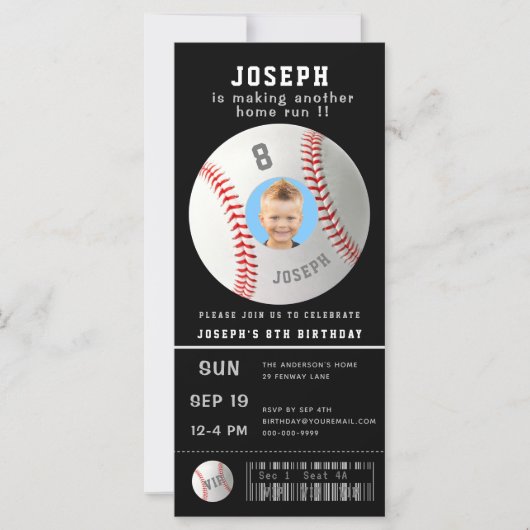 Kinder honkbal Aangepaste foto Sport Ticket Uitnod (Voorkant)