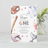 Kinder honkbal eerste verjaardag partij kaart (Staand voorkant)