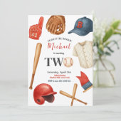 Kinder honkbal uitnodiging voor 2e verjaardagsfees (Staand voorkant)