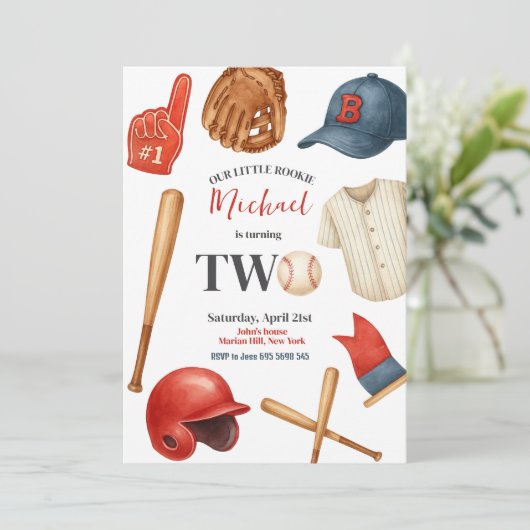 Kinder honkbal uitnodiging voor 2e verjaardagsfees (Staand voorkant)