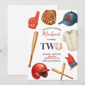 Kinder honkbal uitnodiging voor 2e verjaardagsfees (Voorkant / Achterkant)