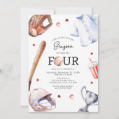 Kinder honkbal vierde verjaardag uitnodiging (Voorkant)