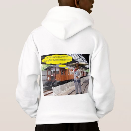 kinder hoodie. Gelukkige Vaderdag. koe/dirigent (Achterkant)