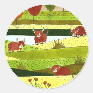 Kinder Hoogland Koeien Herfst Boerderij Envelopzeg Ronde Sticker