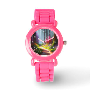 Kinder Horloge met A1 Forest & Flowers in Roze