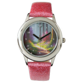 Kinder Horloge met A1 Forest & Flowers in Roze