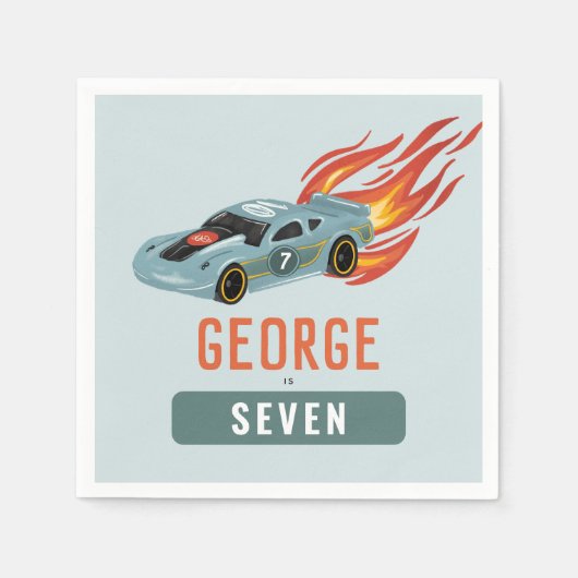 Kinder Hot Blue Racing Car Boys Verjaardag Servet (Voorkant)