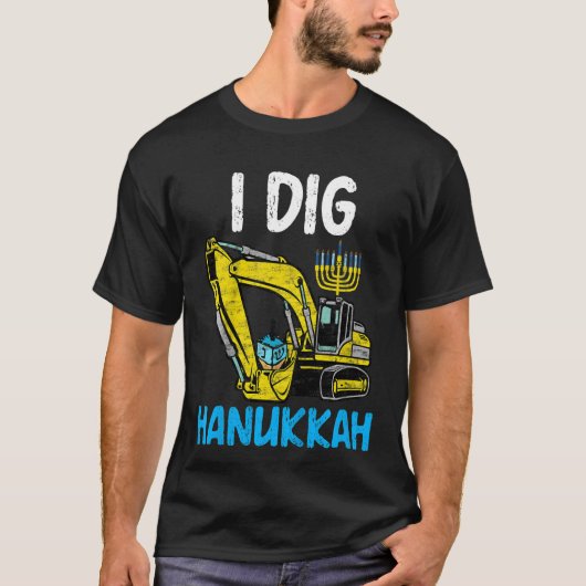 Kinder I Dig Hanukkah Excavator Construction Toddl T-shirt (Voorkant)