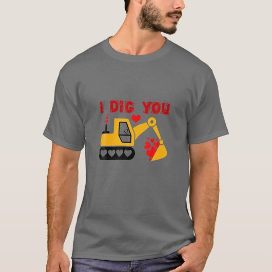 Kinder I Dig je Construction Truck Valentijnsdag T-shirt (Voorkant)