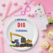 Kinder I echt dig draaien 3 graafmachine Papieren Bordje (Feest)