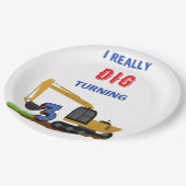 Kinder I echt dig draaien 3 graafmachine Papieren Bordje (Gekanteld)