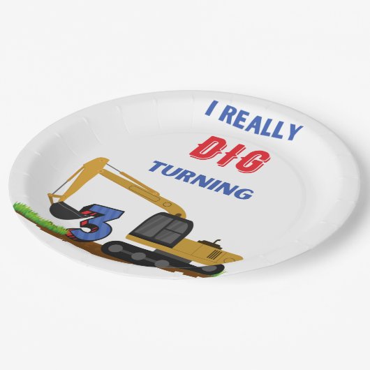 Kinder I echt dig draaien 3 graafmachine Papieren Bordje (Gekanteld)