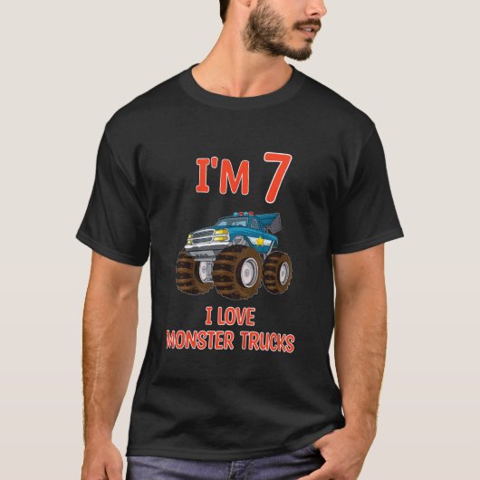 Kinder I Love Monster Truck I am 7 Birthday Surpri T-shirt (Voorkant)